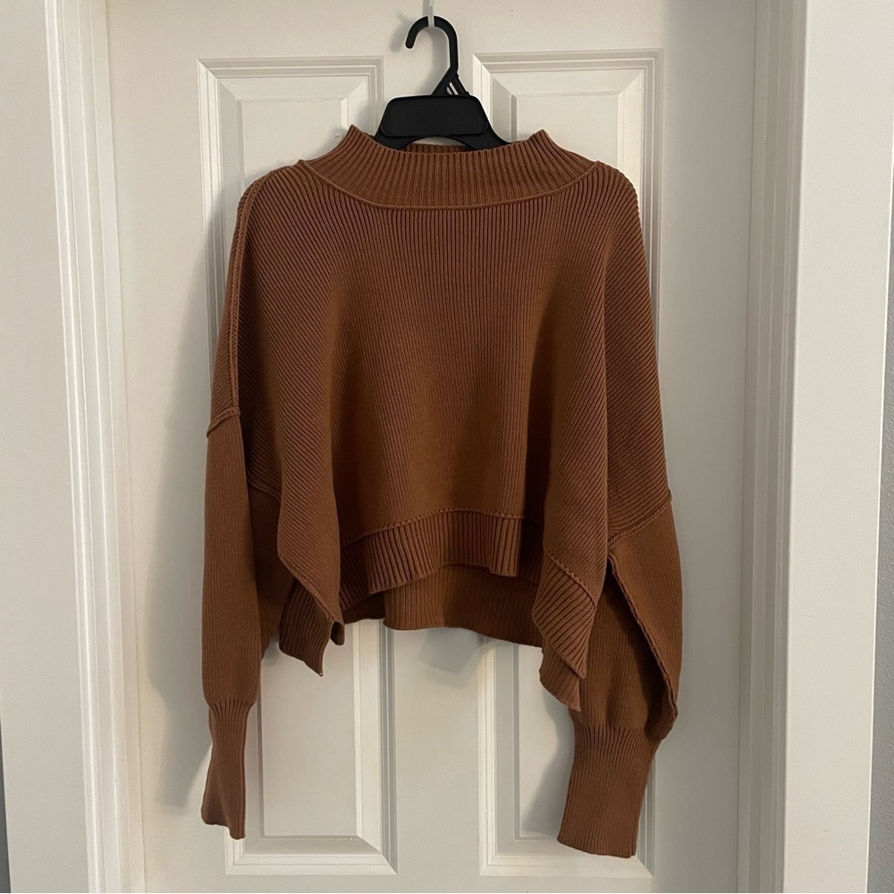 Zenana Side Slit Oversized Sweater Brown L/XL